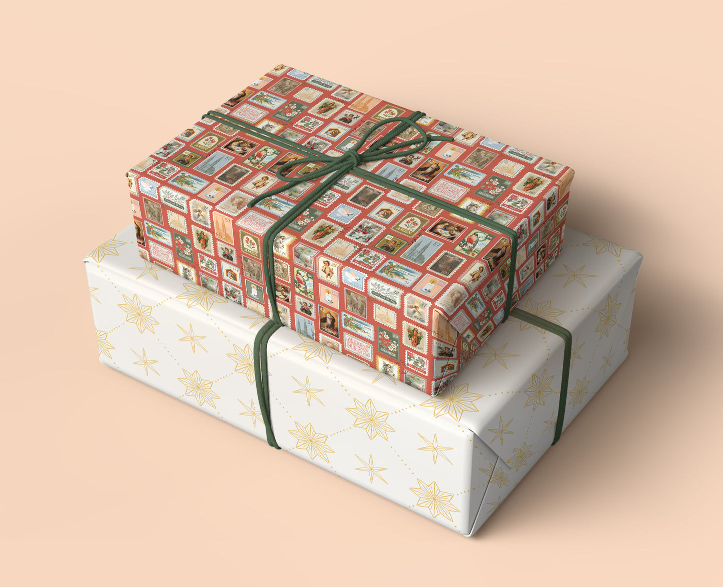 Designer Christmas wrapping paper stamps.