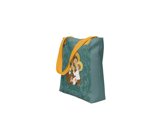 Saint Joseph Catholic Tote Bag. Image of Catholic tote bag for sale at Holy Hour Gifts.