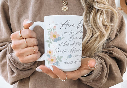 Floral Ave Maria Prayer | Catholic Mug