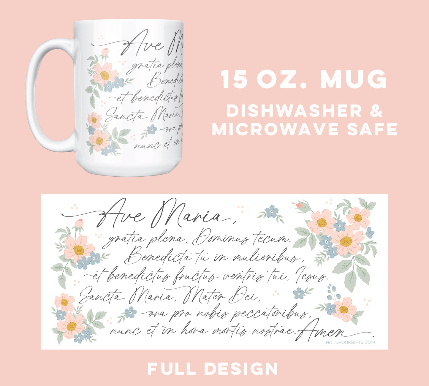 Floral Ave Maria Prayer | Catholic Mug