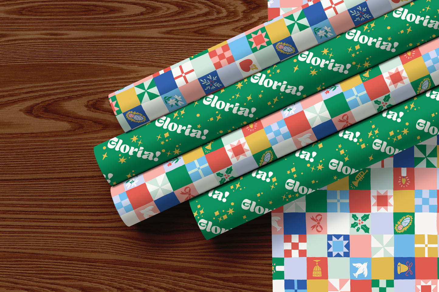 Christmas Patchwork | Catholic Christmas Wrapping Paper