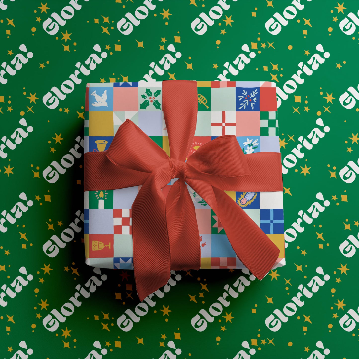 Christmas Patchwork | Catholic Christmas Wrapping Paper