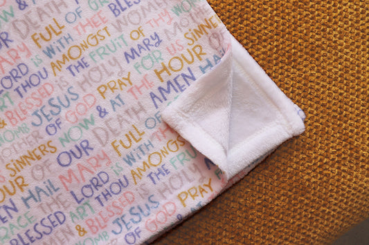 Fleece Baby Blanket with Hail Mary prayer lettering