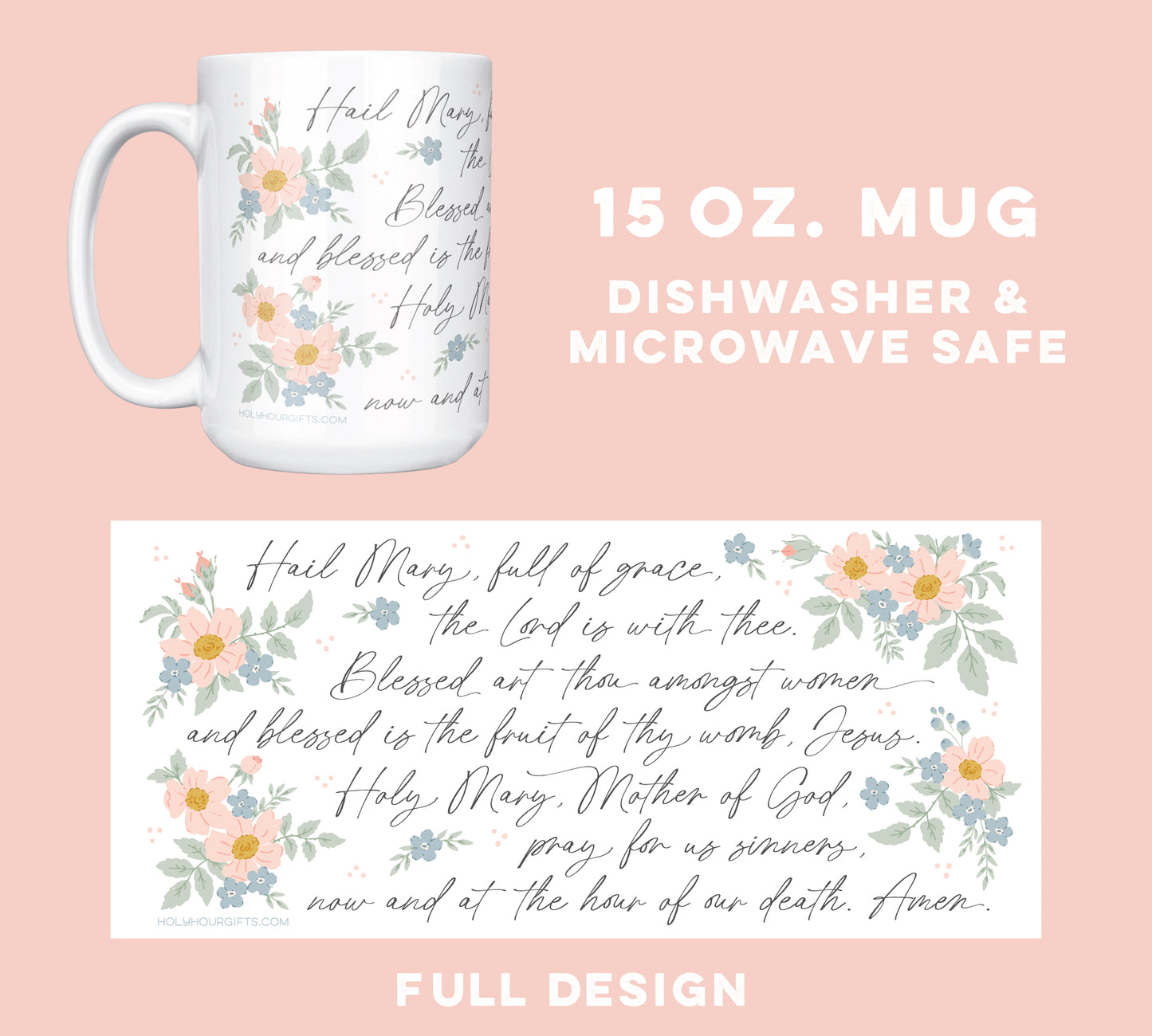 Floral Hail Mary Prayer | Catholic Mug